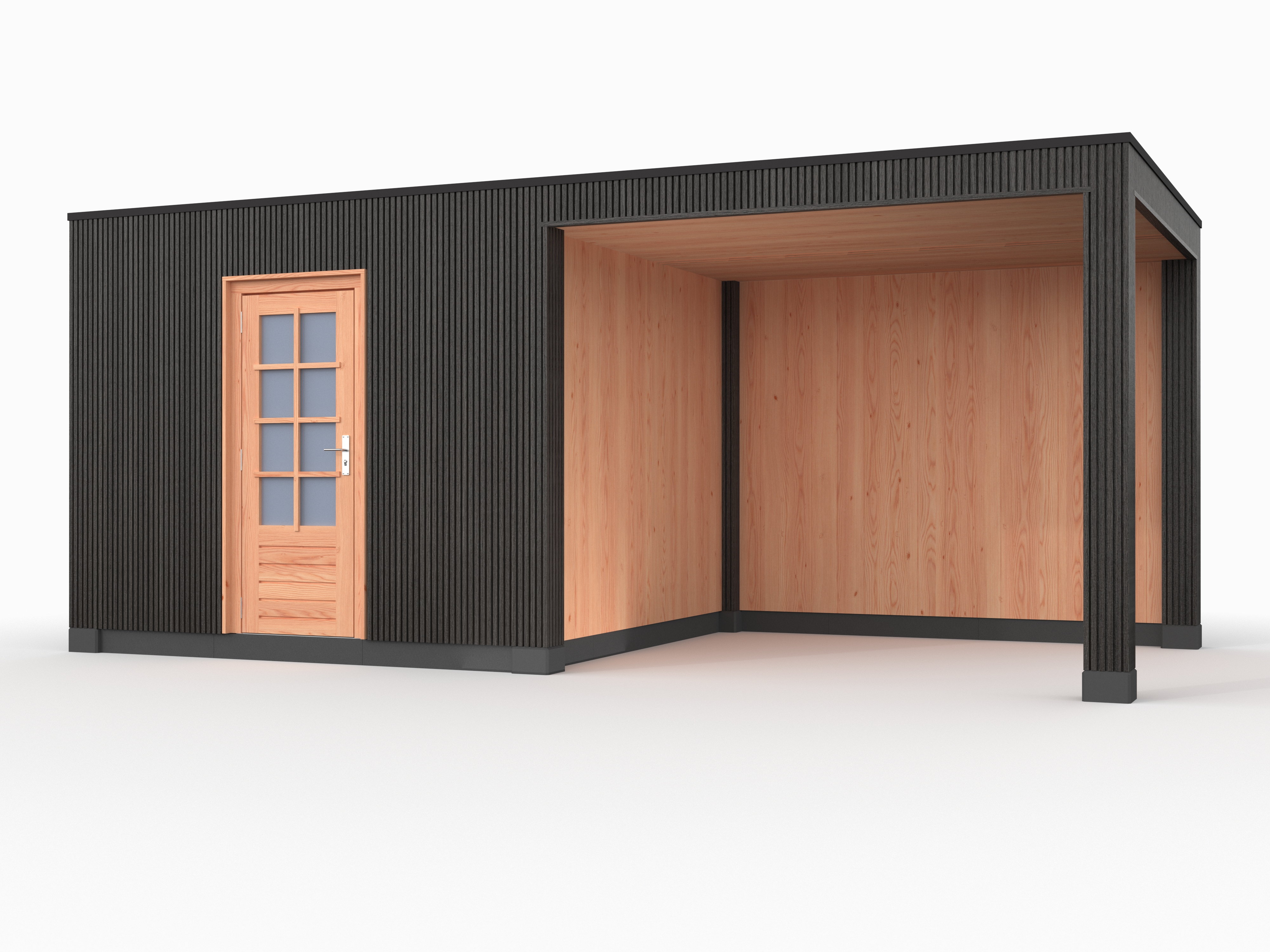 Douglas overkapping, 600 x 300, met schuur en achterwand, Westwood Rhombus Zwart - Afbeelding 1